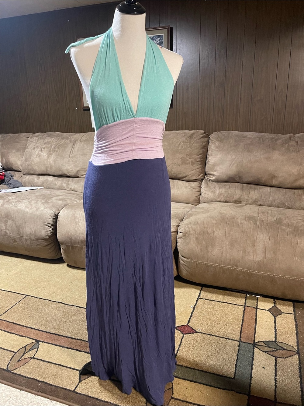 Ella Moss Mint, Lavender & Navy Colorblock Halter Maxi Skirt - Picture 2 of 4
